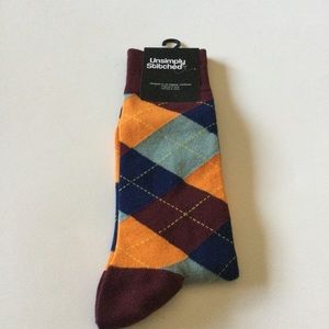 UNSIMPLY STITCHED MENS COTTON BLEND SOCKS ARGYLE DIAMOND PRINT ORANGE MAROON NWT